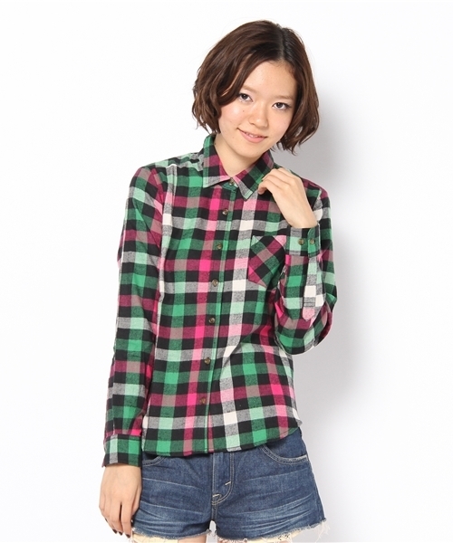 WEGO（ウィゴー）の「ブロックチェックLSネルシャツ（シャツ/ブラウス・レディース・ブラック/グリーン系その他/ブルー/ネイビー/ブルー系その他/イエロー/レッド/エンジ/レッド系その他/オレンジ系その他・FREE）」の3枚目の写真