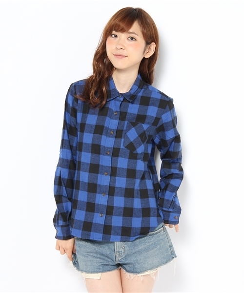 WEGO（ウィゴー）の「ブロックチェックLSネルシャツ（シャツ/ブラウス・レディース・ブラック/グリーン系その他/ブルー/ネイビー/ブルー系その他/イエロー/レッド/エンジ/レッド系その他/オレンジ系その他・FREE）」の4枚目の写真