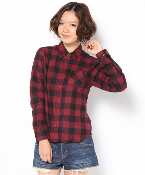 WEGO（ウィゴー）の「ブロックチェックLSネルシャツ（シャツ/ブラウス・レディース・ブラック/グリーン系その他/ブルー/ネイビー/ブルー系その他/イエロー/レッド/エンジ/レッド系その他/オレンジ系その他・FREE）」の9枚目の写真