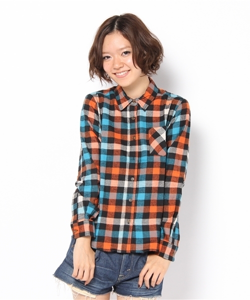 WEGO（ウィゴー）の「ブロックチェックLSネルシャツ（シャツ/ブラウス・レディース・ブラック/グリーン系その他/ブルー/ネイビー/ブルー系その他/イエロー/レッド/エンジ/レッド系その他/オレンジ系その他・FREE）」の10枚目の写真