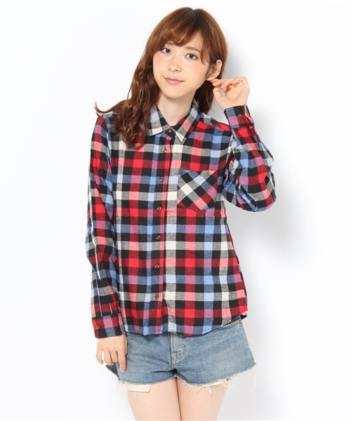 WEGO（ウィゴー）の「ブロックチェックLSネルシャツ（シャツ/ブラウス・レディース・ブラック/グリーン系その他/ブルー/ネイビー/ブルー系その他/イエロー/レッド/エンジ/レッド系その他/オレンジ系その他・FREE）」の5枚目の写真
