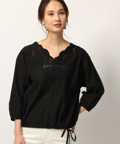 GLOBAL WORK（グローバルワーク）の「ウエストドロストVブラウス8分袖/776489（シャツ/ブラウス・レディース・レッド/ブラック/ホワイト/スカイブルー・LARGE/MEDIUM）」の3枚目の写真