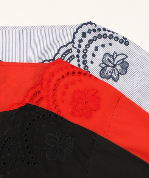 GLOBAL WORK（グローバルワーク）の「ウエストドロストVブラウス8分袖/776489（シャツ/ブラウス・レディース・レッド/ブラック/ホワイト/スカイブルー・LARGE/MEDIUM）」の6枚目の写真