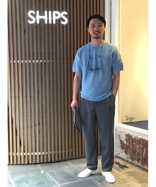 SHIPS（シップス）の「SC: SAFILIN リネン ニット Tシャツ□（Tシャツ/カットソー・メンズ・チャコールグレー/ネイビー/ブラウン/グレー/オリーブ/ブルー・LARGE/MEDIUM/SMALL/X-LARGE）」の7枚目の写真