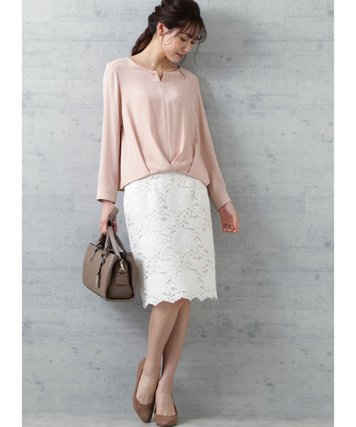 NATURAL BEAUTY BASIC(ナチュラルビューティーベーシック)の「【美人百花 10月号掲載】コードレースタイトスカート(スカート・レディース・ネイビー/オフホワイト/ブルー・SMALL/MEDIUM/X-SMALL)」の4枚目の写真