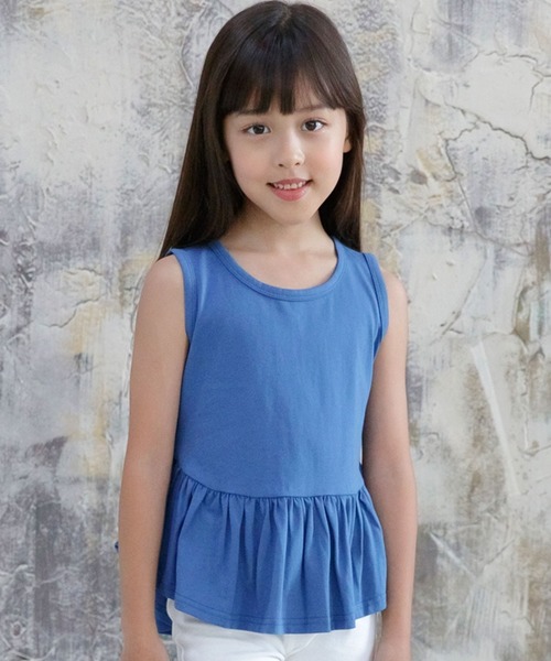 Bee des Bee（ビーデスビー）の「裾フリルノースリトップス（タンクトップ・キッズ・ブラック/ライトピンク/ミント/ラベンダー/ブルー・90cm/110cm/100cm/120cm/130cm/140cm/150cm）」の3枚目の写真