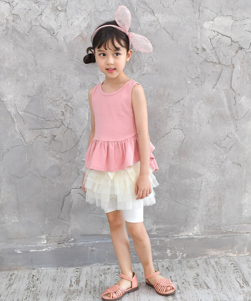 Bee des Bee（ビーデスビー）の「裾フリルノースリトップス（タンクトップ・キッズ・ブラック/ライトピンク/ミント/ラベンダー/ブルー・90cm/110cm/100cm/120cm/130cm/140cm/150cm）」の13枚目の写真