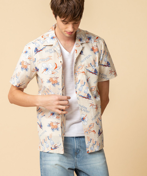 ADMIX/ATELIER SAB MEN（アドミックスアトリエサブメン）の「シアサッカー アロハ プリント オープンカラー 半袖 シャツ（シャツ/ブラウス・メンズ・ブラック/ベージュ/ブルー/マルチ・48/50）」の7枚目の写真