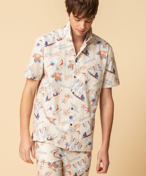 ADMIX/ATELIER SAB MEN（アドミックスアトリエサブメン）の「シアサッカー アロハ プリント オープンカラー 半袖 シャツ（シャツ/ブラウス・メンズ・ブラック/ベージュ/ブルー/マルチ・48/50）」の8枚目の写真