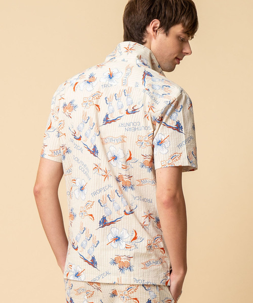 ADMIX/ATELIER SAB MEN（アドミックスアトリエサブメン）の「シアサッカー アロハ プリント オープンカラー 半袖 シャツ（シャツ/ブラウス・メンズ・ブラック/ベージュ/ブルー/マルチ・48/50）」の9枚目の写真