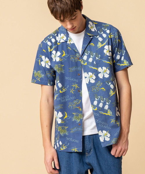 ADMIX/ATELIER SAB MEN（アドミックスアトリエサブメン）の「シアサッカー アロハ プリント オープンカラー 半袖 シャツ（シャツ/ブラウス・メンズ・ブラック/ベージュ/ブルー/マルチ・48/50）」の13枚目の写真