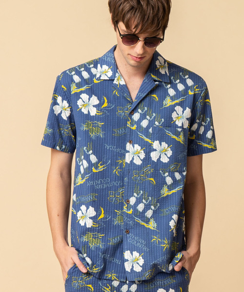 ADMIX/ATELIER SAB MEN（アドミックスアトリエサブメン）の「シアサッカー アロハ プリント オープンカラー 半袖 シャツ（シャツ/ブラウス・メンズ・ブラック/ベージュ/ブルー/マルチ・48/50）」の14枚目の写真