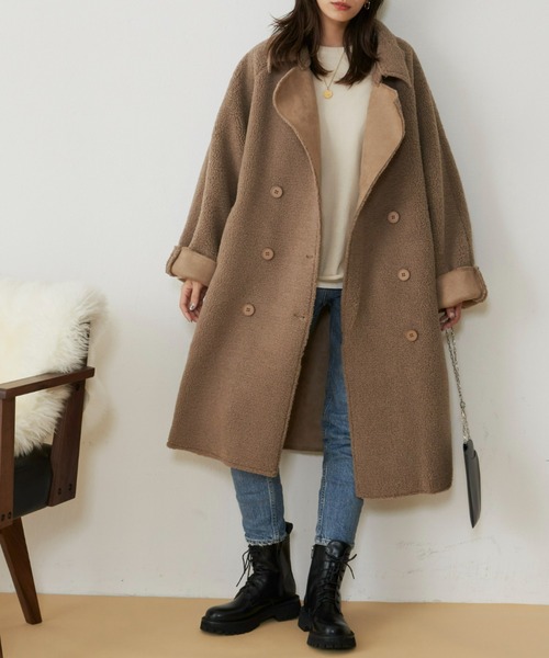 Auntie Rosa Holiday（アンティローザホリデー）の「ボアルーズダブルコート（チェスターコート・レディース・ブラック/ベージュ・FREE）」の13枚目の写真