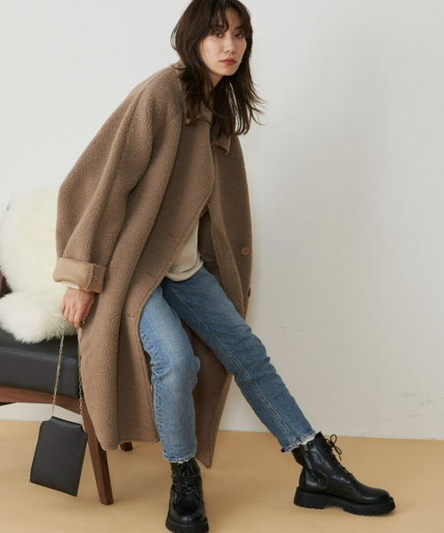 Auntie Rosa Holiday（アンティローザホリデー）の「ボアルーズダブルコート（チェスターコート・レディース・ブラック/ベージュ・FREE）」の11枚目の写真