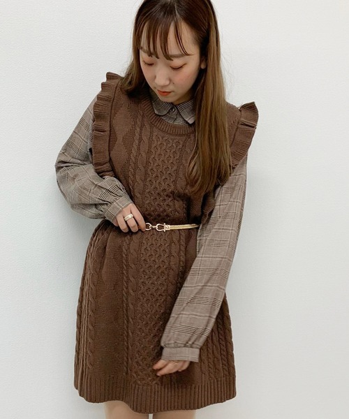 apres jour（アプレジュール）の「フリルニットワンピース×ブラウスセット【ZOZOTOWN限定アイテム】（ワンピース・レディース・ダークブラウン/モカ/ライトベージュ・フリー）」の6枚目の写真