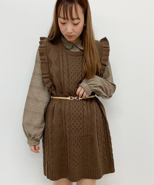 apres jour（アプレジュール）の「フリルニットワンピース×ブラウスセット【ZOZOTOWN限定アイテム】（ワンピース・レディース・ダークブラウン/モカ/ライトベージュ・フリー）」の7枚目の写真