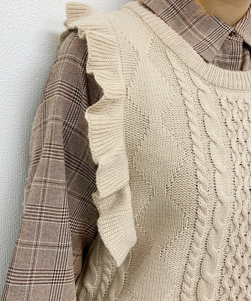 apres jour（アプレジュール）の「フリルニットワンピース×ブラウスセット【ZOZOTOWN限定アイテム】（ワンピース・レディース・ダークブラウン/モカ/ライトベージュ・フリー）」の22枚目の写真