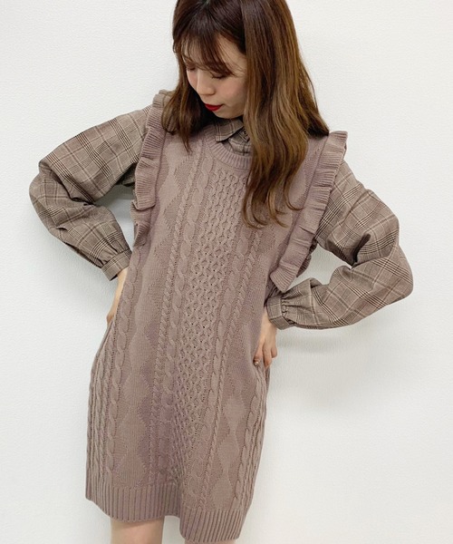 apres jour（アプレジュール）の「フリルニットワンピース×ブラウスセット【ZOZOTOWN限定アイテム】（ワンピース・レディース・ダークブラウン/モカ/ライトベージュ・フリー）」の15枚目の写真