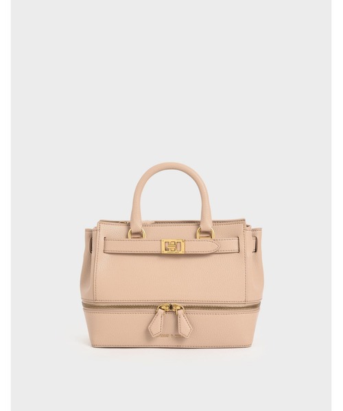 CHARLES & KEITH(チャールズ & キース)の「クロックエフェクト ツーウェイジップトート / Croc-Effect Two-Way Zip Tote(トートバッグ・レディース・ベージュ/ブラック/マルチ/オリーブ・M)」の4枚目の写真