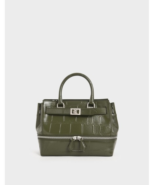 CHARLES & KEITH(チャールズ & キース)の「クロックエフェクト ツーウェイジップトート / Croc-Effect Two-Way Zip Tote(トートバッグ・レディース・ベージュ/ブラック/マルチ/オリーブ・M)」の1枚目の写真