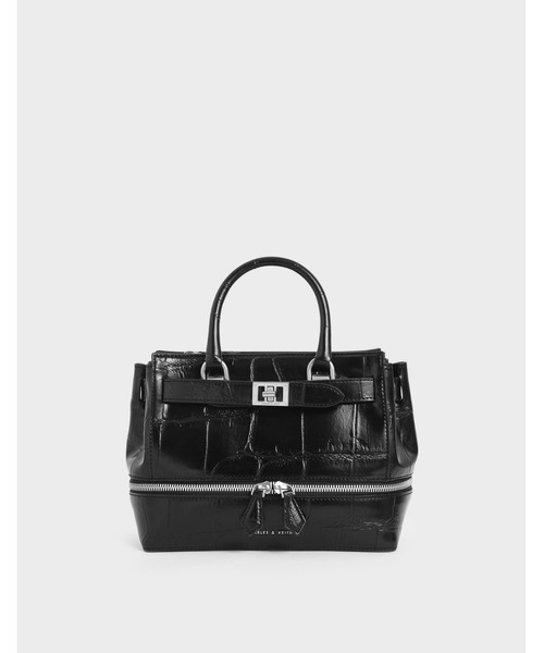 CHARLES & KEITH(チャールズ & キース)の「クロックエフェクト ツーウェイジップトート / Croc-Effect Two-Way Zip Tote(トートバッグ・レディース・ベージュ/ブラック/マルチ/オリーブ・M)」の3枚目の写真