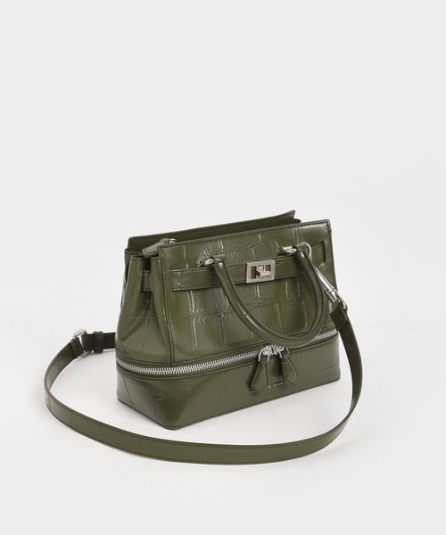 CHARLES & KEITH(チャールズ & キース)の「クロックエフェクト ツーウェイジップトート / Croc-Effect Two-Way Zip Tote(トートバッグ・レディース・ベージュ/ブラック/マルチ/オリーブ・M)」の19枚目の写真