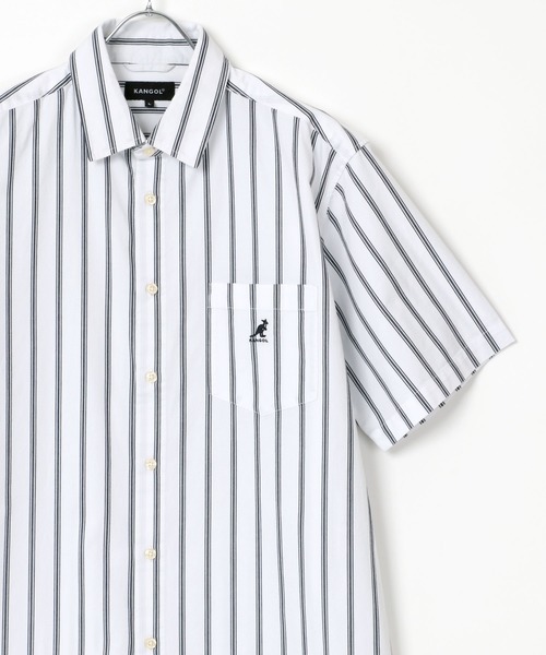 KANGOL(カンゴール)の「KANGOL/カンゴール コットン 無地 ストライプ 半袖 レギュラーカラーシャツ(シャツ/ブラウス・メンズ・ホワイト/ベージュ/ホワイト系その他/ベージュ系その他/ブルー系その他/ネイビー/ブラウン系その他/ワイン/ブラック・XL/L/M)」の1枚目の写真