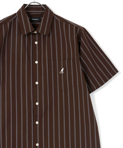 KANGOL(カンゴール)の「KANGOL/カンゴール コットン 無地 ストライプ 半袖 レギュラーカラーシャツ(シャツ/ブラウス・メンズ・ホワイト/ベージュ/ホワイト系その他/ベージュ系その他/ブルー系その他/ネイビー/ブラウン系その他/ワイン/ブラック・XL/L/M)」の4枚目の写真