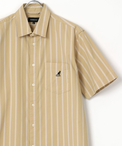 KANGOL(カンゴール)の「KANGOL/カンゴール コットン 無地 ストライプ 半袖 レギュラーカラーシャツ(シャツ/ブラウス・メンズ・ホワイト/ベージュ/ホワイト系その他/ベージュ系その他/ブルー系その他/ネイビー/ブラウン系その他/ワイン/ブラック・XL/L/M)」の6枚目の写真