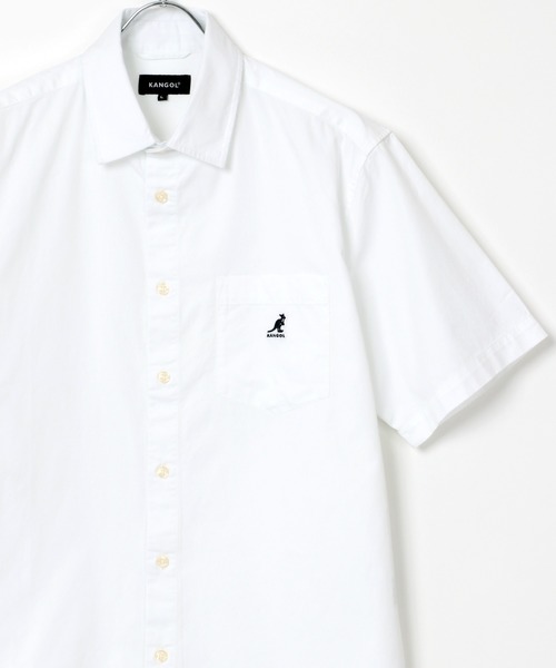 KANGOL(カンゴール)の「KANGOL/カンゴール コットン 無地 ストライプ 半袖 レギュラーカラーシャツ(シャツ/ブラウス・メンズ・ホワイト/ベージュ/ホワイト系その他/ベージュ系その他/ブルー系その他/ネイビー/ブラウン系その他/ワイン/ブラック・XL/L/M)」の2枚目の写真