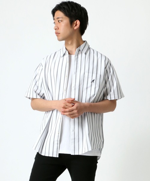 KANGOL(カンゴール)の「KANGOL/カンゴール コットン 無地 ストライプ 半袖 レギュラーカラーシャツ(シャツ/ブラウス・メンズ・ホワイト/ベージュ/ホワイト系その他/ベージュ系その他/ブルー系その他/ネイビー/ブラウン系その他/ワイン/ブラック・XL/L/M)」の15枚目の写真