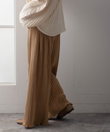 裾メローサテンプリーツワイドパンツ