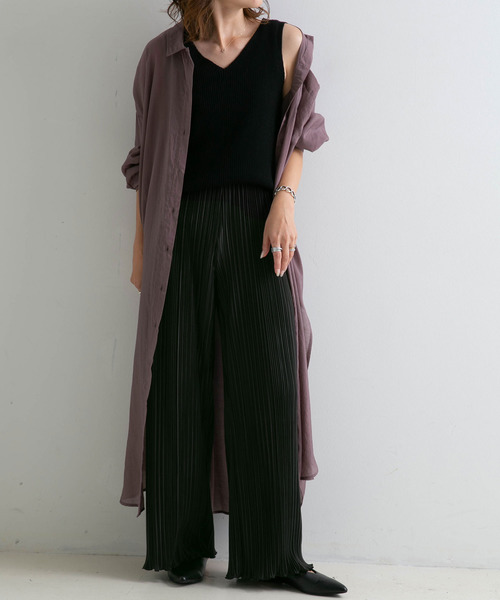 rectangle（レクタングル）の「裾メローサテンプリーツワイドパンツ（その他パンツ・レディース・ブラック/ベージュ/ブラウン/オレンジ・FREE）」の14枚目の写真