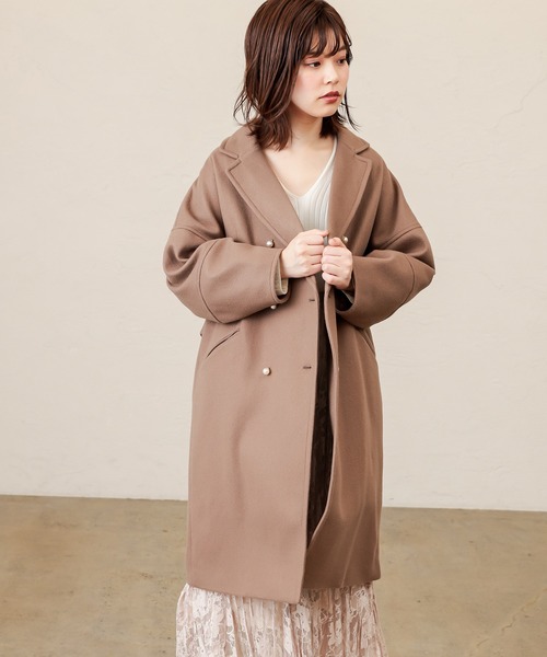natural couture(ナチュラルクチュール)の「パール釦エッグコート(チェスターコート・レディース・ネイビー/ボルドー/モカ/グレイッシュベージュ/ピンク/チェック・FREE)」の22枚目の写真