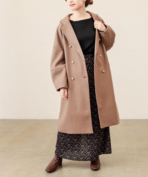 natural couture(ナチュラルクチュール)の「パール釦エッグコート(チェスターコート・レディース・ネイビー/ボルドー/モカ/グレイッシュベージュ/ピンク/チェック・FREE)」の7枚目の写真