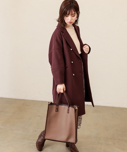 natural couture(ナチュラルクチュール)の「パール釦エッグコート(チェスターコート・レディース・ネイビー/ボルドー/モカ/グレイッシュベージュ/ピンク/チェック・FREE)」の12枚目の写真