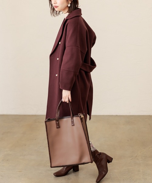 natural couture(ナチュラルクチュール)の「パール釦エッグコート(チェスターコート・レディース・ネイビー/ボルドー/モカ/グレイッシュベージュ/ピンク/チェック・FREE)」の9枚目の写真