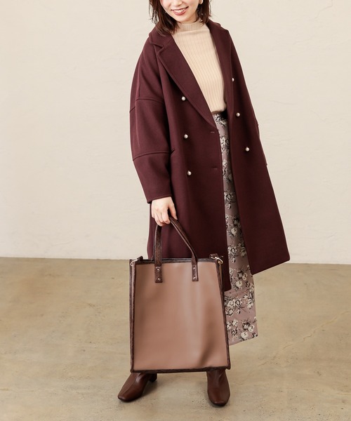 natural couture(ナチュラルクチュール)の「パール釦エッグコート(チェスターコート・レディース・ネイビー/ボルドー/モカ/グレイッシュベージュ/ピンク/チェック・FREE)」の21枚目の写真
