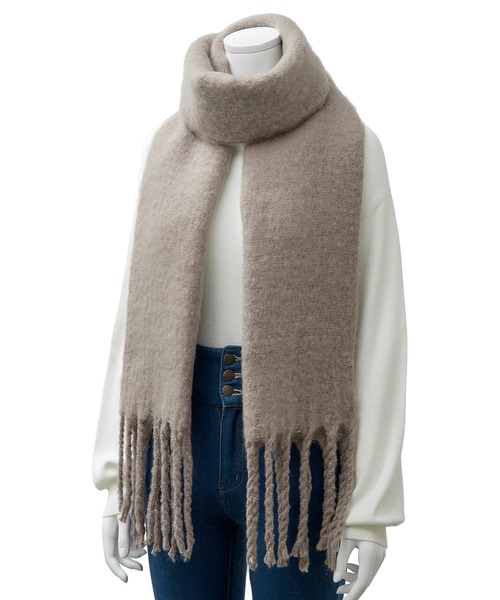 estaa（エスタ）の「フリンジ付きボリュームマフラー（マフラー・レディース・チャコールグレー/オフホワイト/ターコイズブルー/モカ/キャメル/ベビーピンク/ブラウン/イエロー/コーラルピンク/ライトグレー・FREE）」の21枚目の写真