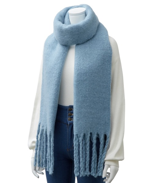 estaa（エスタ）の「フリンジ付きボリュームマフラー（マフラー・レディース・チャコールグレー/オフホワイト/ターコイズブルー/モカ/キャメル/ベビーピンク/ブラウン/イエロー/コーラルピンク/ライトグレー・FREE）」の11枚目の写真