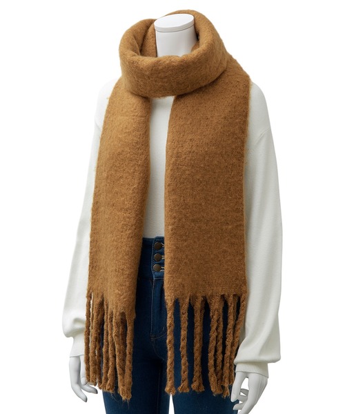 estaa（エスタ）の「フリンジ付きボリュームマフラー（マフラー・レディース・チャコールグレー/オフホワイト/ターコイズブルー/モカ/キャメル/ベビーピンク/ブラウン/イエロー/コーラルピンク/ライトグレー・FREE）」の13枚目の写真