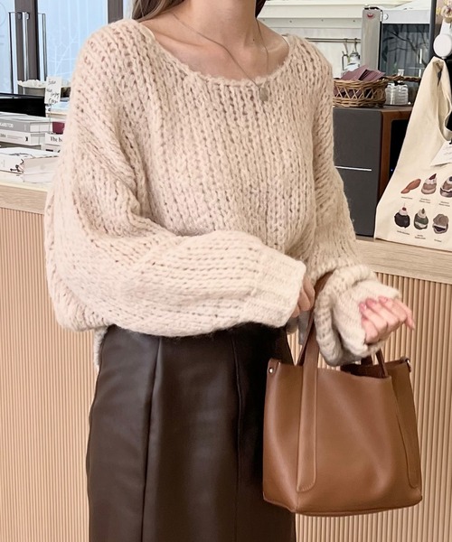 LE MORE(リモア)の「モヘアタッチニット(ニット/セーター・レディース・ベージュ/ブラウン/アイボリー/ホワイト・FREE)」の2枚目の写真