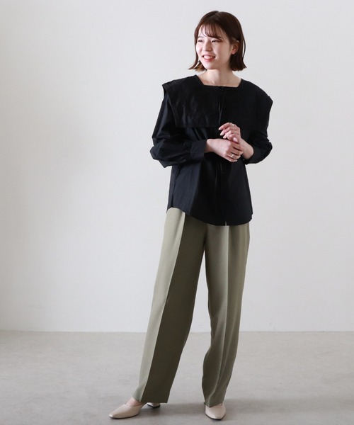 Cheek(チーク)の「【日本製】共ベルトセンタープレスパンツ(スラックス・レディース・ベージュ/カーキ/ピンク・MEDIUM)」の8枚目の写真