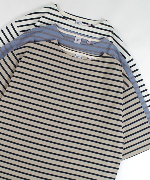 make a ray!（メイク ア レイ！）の「ビッグシルエット バスクボーダー クルーネック カットソー（Tシャツ/カットソー・メンズ・ベージュ/ブルー/オフホワイト・M/L）」の3枚目の写真