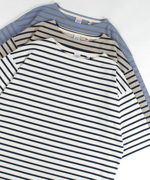 make a ray!（メイク ア レイ！）の「ビッグシルエット バスクボーダー クルーネック カットソー（Tシャツ/カットソー・メンズ・ベージュ/ブルー/オフホワイト・M/L）」の2枚目の写真