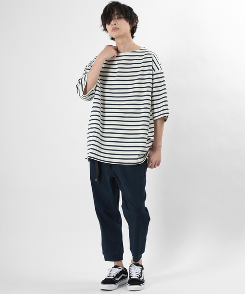 make a ray!（メイク ア レイ！）の「ビッグシルエット バスクボーダー クルーネック カットソー（Tシャツ/カットソー・メンズ・ベージュ/ブルー/オフホワイト・M/L）」の7枚目の写真