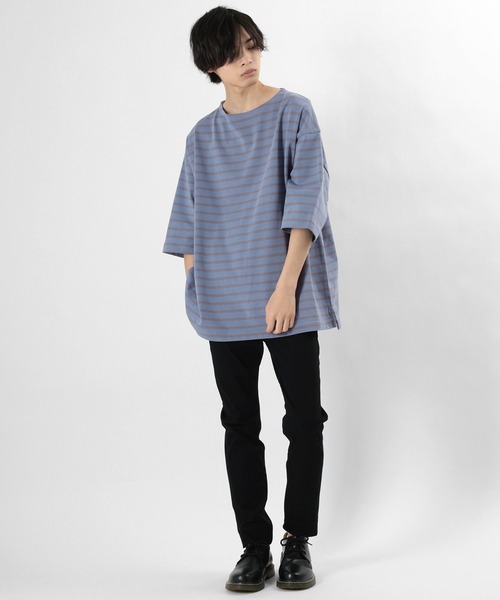 make a ray!（メイク ア レイ！）の「ビッグシルエット バスクボーダー クルーネック カットソー（Tシャツ/カットソー・メンズ・ベージュ/ブルー/オフホワイト・M/L）」の9枚目の写真