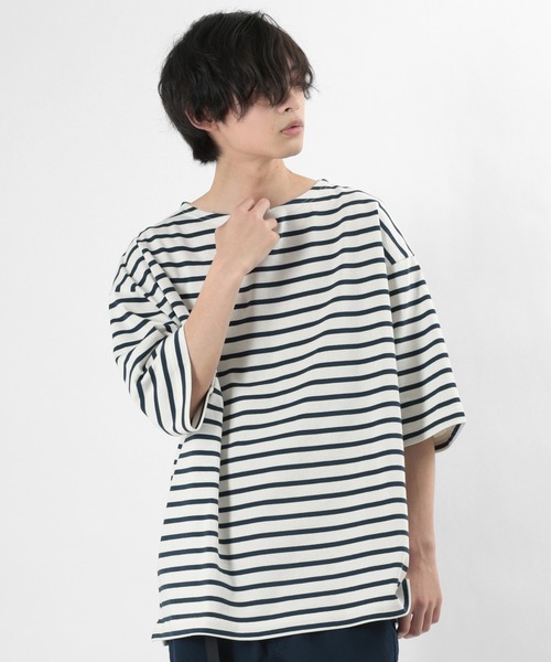 make a ray!（メイク ア レイ！）の「ビッグシルエット バスクボーダー クルーネック カットソー（Tシャツ/カットソー・メンズ・ベージュ/ブルー/オフホワイト・M/L）」の12枚目の写真