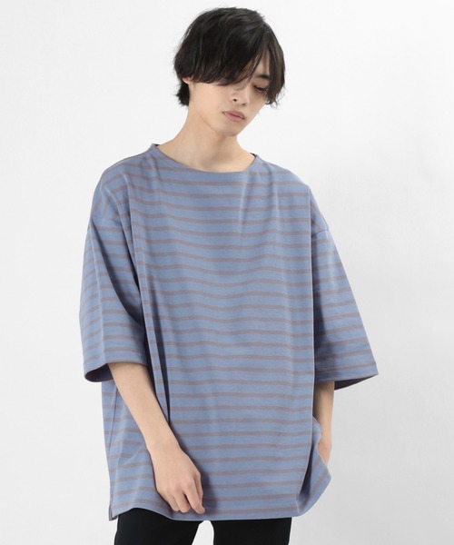 make a ray!（メイク ア レイ！）の「ビッグシルエット バスクボーダー クルーネック カットソー（Tシャツ/カットソー・メンズ・ベージュ/ブルー/オフホワイト・M/L）」の14枚目の写真