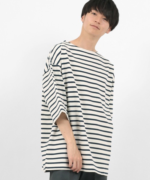 make a ray!（メイク ア レイ！）の「ビッグシルエット バスクボーダー クルーネック カットソー（Tシャツ/カットソー・メンズ・ベージュ/ブルー/オフホワイト・M/L）」の15枚目の写真